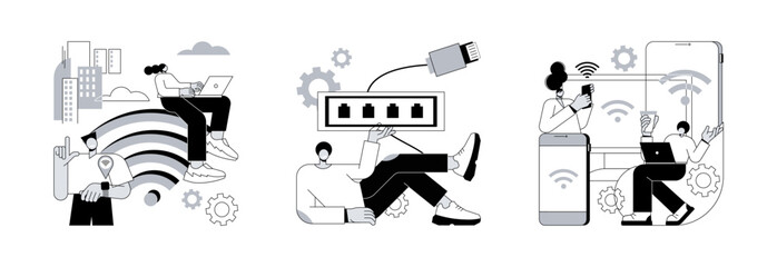 Fototapete - data transfer abstract concept vector illustration set. public wi-fi hotspot, ethernet technology, w