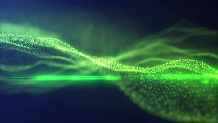 Fototapete - Abstract looping green energy waves from particles of futuristic hi-tech glowing background, video 4k, 60 fps