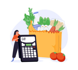 Organic store. Healthy food bag. Healthy organic groceries eco. Organic grocery store concept. Flat Vector cartoon