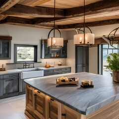 Wall Mural - 3 A cozy, rustic kitchen with a mix of wooden and stone finishes, a classic farmhouse sink, and a mix of open and closed storage5, Generative AI