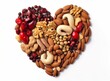 Healthy nuts in the shape of a heart. AI generative illustrations