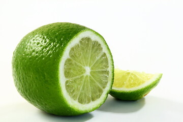 Wall Mural - fresh cut lemon lime citrus fruit with cutting in white background