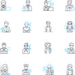 © Nina - Work linear icons set. Employment, Occupation, Job, Profession, Career, Labor, Vocation line vector and concept signs. Business,Craft,Trade outline illustrations Generative AI