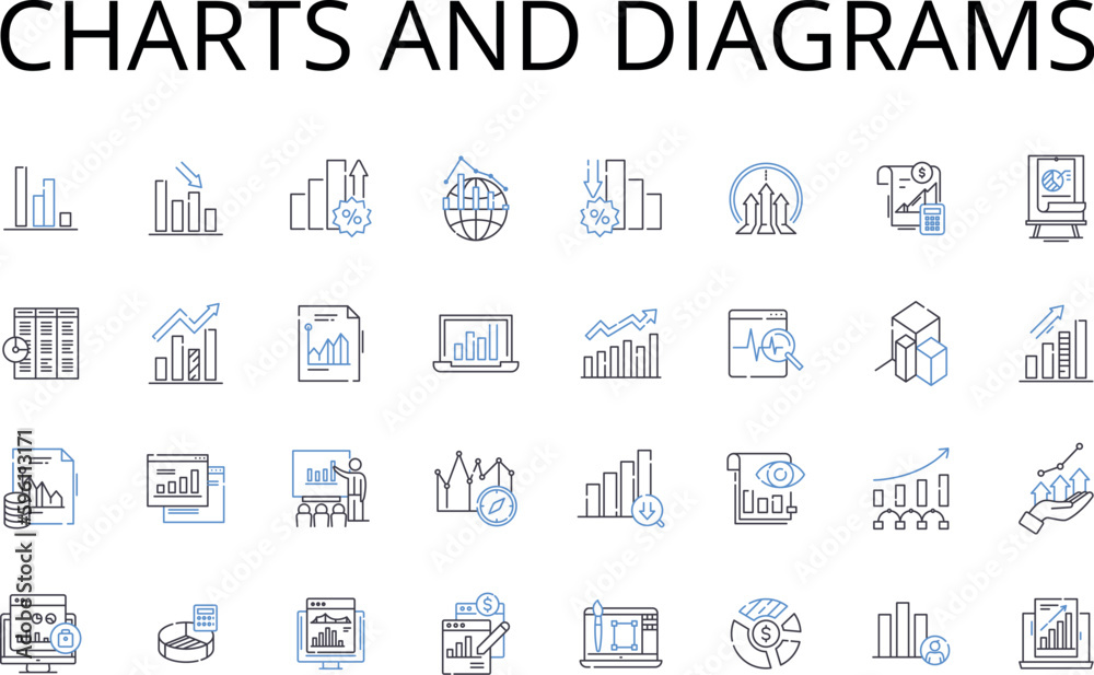 Grid Stats Figure Charts and diagrams line icons collection. Numbers figures, Maps ...