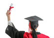 © Pixel-Shot - Female graduating student with diploma on white background