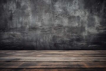 Canvas Print - an abandoned room with a worn wooden floor and a distressed wall in the background. Generative AI