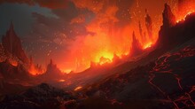 Wild Flames Engulf Surroundings, Digital Art Illustration, Generative AI