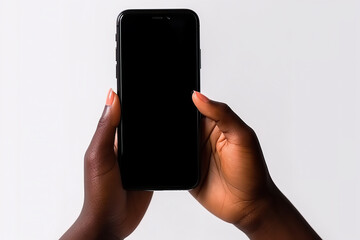  Photo of a Woman Holding a Smartphone on a White Background