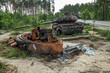07 August 2022, Ukraine, 15 km near Kyiv to the northwest.
A group of destroyed Russian tanks near the Ukrainian capital, Kyiv, after the Russian invasion in February 2022. 