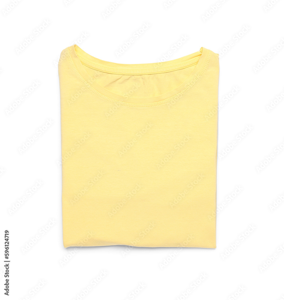 Folded yellow t-shirt on white background