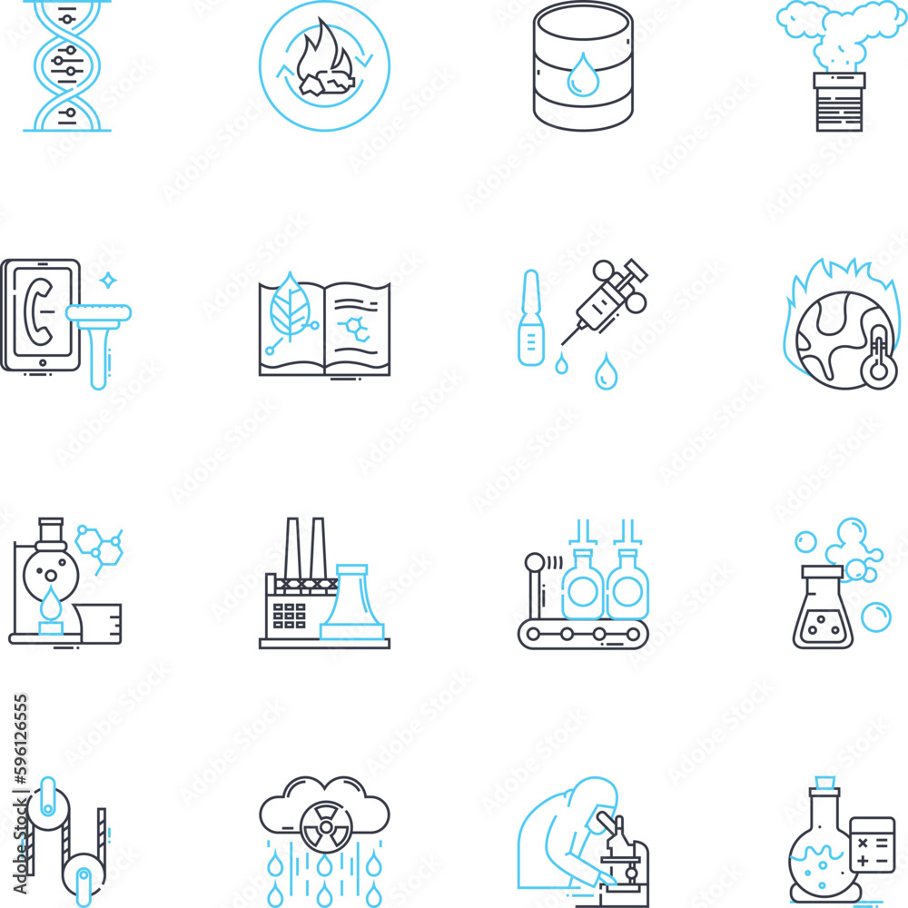 Chemical synthesis linear icons set. Reaction, Compound, Mixture ...