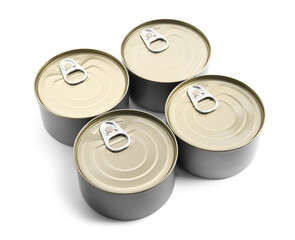 Wall Mural - Tin cans with fish isolated on white background