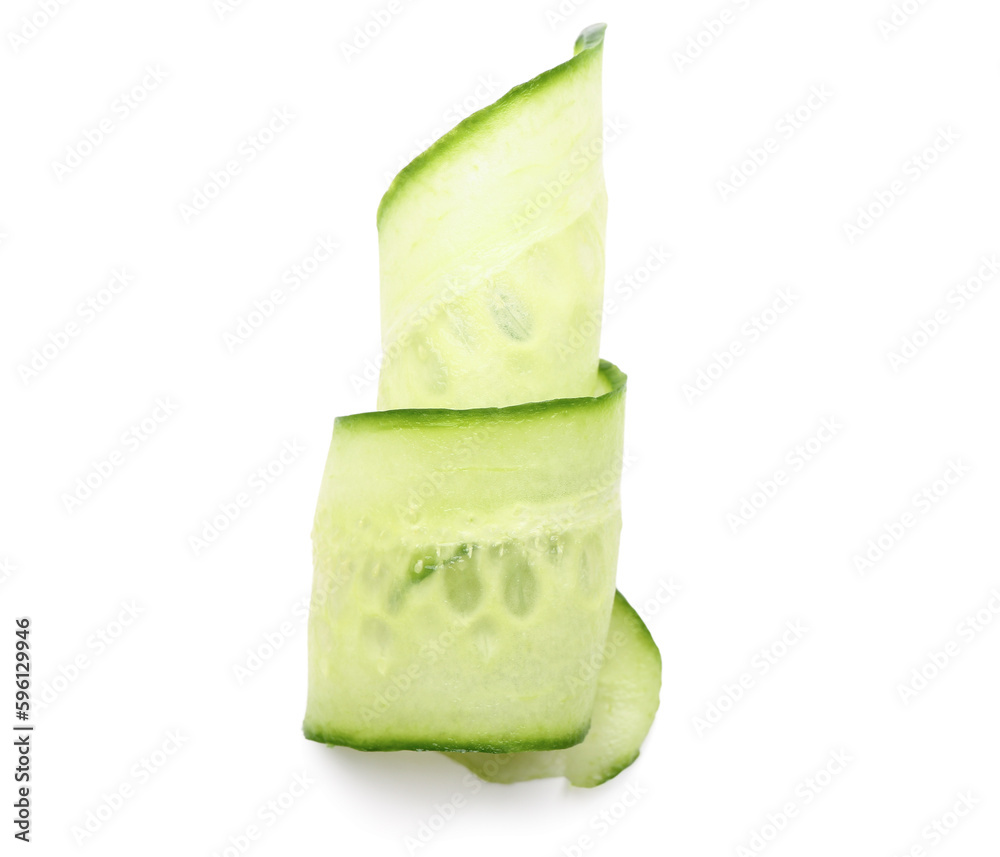 Slice of fresh cucumber isolated on white background