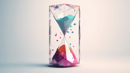 Fototapete - Geometric Minimalist Hourglass: Polygonal Triangles on a White Canvas in 8K created with generative AI technology