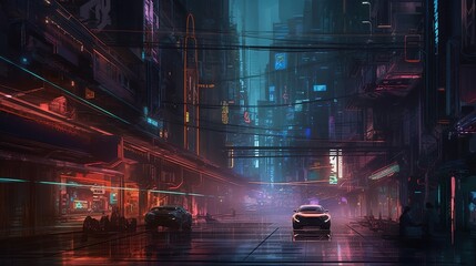 Wall Mural - vibrant future scene city, digital art illustration, generative ai