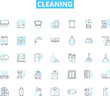 © Nina - Cleaning linear icons set. Scrubbing, Polishing, Dusting, Sweeping, Mopping, Vacuuming, Sanitizing line vector and concept signs. Disinfecting,Tidying,Organizing outline illustrations