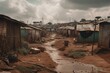 A shantytown in Kenya is covered in dirt and mud. Generative AI