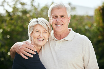 Sticker - I have a loving and caring partner by my side. a senior couple standing together outside.