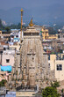 Exterior architecture of historic Jagadish temple in Udaipur built in 1651, shows intricate sculpture.
