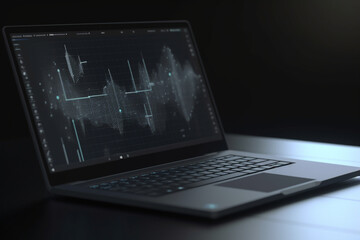 Poster - Analyzing business data on a laptop black background, Generative AI