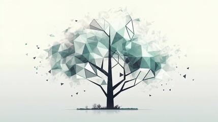 Fototapete - Nature Reimagined: Minimalist Polygonal Tree on a White Canvas in 8K created with generative AI technology