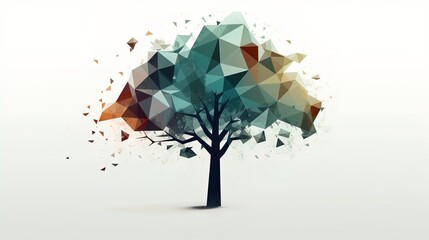 Fototapete - Nature Reimagined: Minimalist Polygonal Tree on a White Canvas in 8K created with generative AI technology