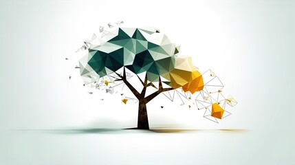 Fototapete - Nature Reimagined: Minimalist Polygonal Tree on a White Canvas in 8K created with generative AI technology