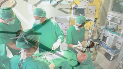 Poster - Animation of ticking clock against team of diverse surgeons performing surgery at hospital