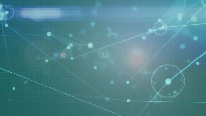 Poster - Animation of network of connections and light spots against business data processing on smartphone