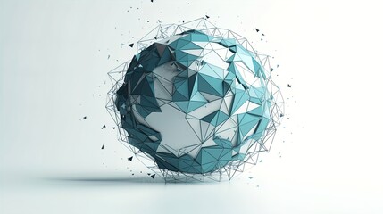 Fototapete - World in Triangular Harmony: Minimalist Polygonal Globe on a White Canvas in 8K created with generative AI technology