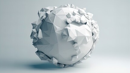 Fototapete - World in Triangular Harmony: Minimalist Polygonal Globe on a White Canvas in 8K created with generative AI technology