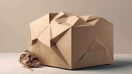 Fototapete - Geometric Gift: Minimalist Polygonal Parcel on a White Canvas in 8K created with generative AI technology