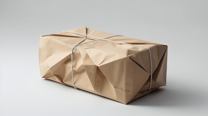 Fototapete - Geometric Gift: Minimalist Polygonal Parcel on a White Canvas in 8K created with generative AI technology