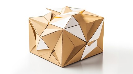 Fototapete - Geometric Gift: Minimalist Polygonal Parcel on a White Canvas in 8K created with generative AI technology