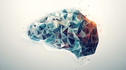 Fototapete - Cerebral Geometry: Minimalist Polygonal Brain on a White Stage in 8K created with generative AI technology