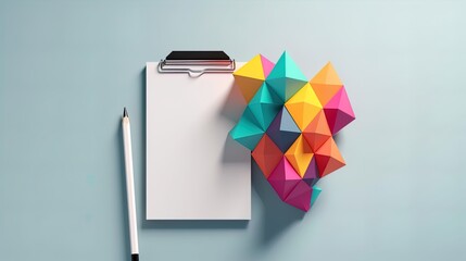 Fototapete - Taskmaster's Geometry: Minimalist Polygonal Checklist on a White Backdrop in 8K created with generative AI technology