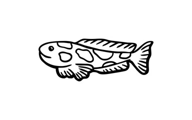 Wall Mural - Fish animal Doodle art illustration with black and white style.