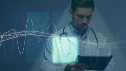 Wall Mural - Animation of data processing over caucasian male doctor