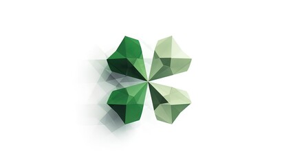 Fototapete - Luck Transformed: Minimalist Cloverleaf Dissolving into Polygonal Triangles on a White Background in 8K created with generative AI technology