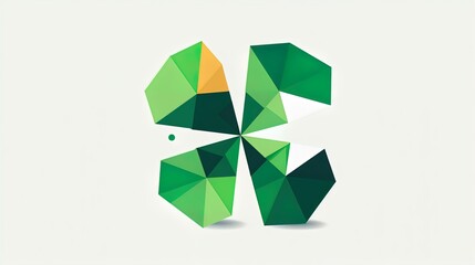 Fototapete - Luck Transformed: Minimalist Cloverleaf Dissolving into Polygonal Triangles on a White Background in 8K created with generative AI technology