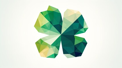 Fototapete - Luck Transformed: Minimalist Cloverleaf Dissolving into Polygonal Triangles on a White Background in 8K created with generative AI technology