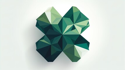 Fototapete - Luck Transformed: Minimalist Cloverleaf Dissolving into Polygonal Triangles on a White Background in 8K created with generative AI technology