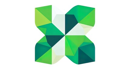 Fototapete - Luck Transformed: Minimalist Cloverleaf Dissolving into Polygonal Triangles on a White Background in 8K created with generative AI technology