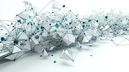 Fototapete - Futuristic Connections: Minimalist Circuit Dissolving into Polygonal Triangles on a White Background in 8K created with generative AI technology