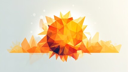 Fototapete - Shimmering Radiance: Minimalist Sun Dissolving into Polygonal Triangles on a White Background in 8K created with generative AI technology