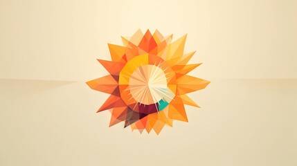 Fototapete - Shimmering Radiance: Minimalist Sun Dissolving into Polygonal Triangles on a White Background in 8K created with generative AI technology