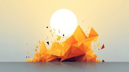 Fototapete - Shimmering Radiance: Minimalist Sun Dissolving into Polygonal Triangles on a White Background in 8K created with generative AI technology