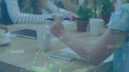 Poster - Animation of financial data processing over diverse business people in office
