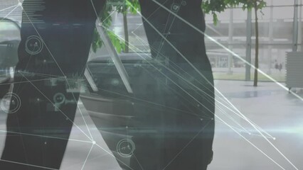 Poster - Animation of network of connections over businessman with suitcase