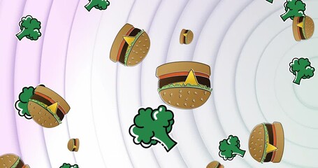 Poster - Animation of hamburger icons falling over white concentric circles
